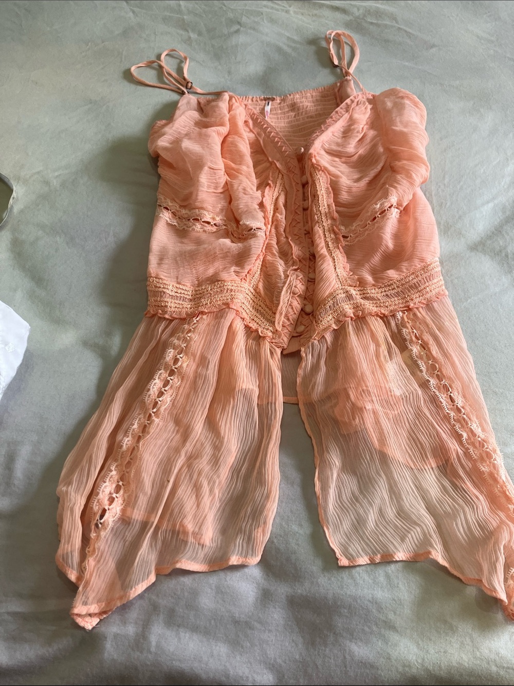 Free People Peach Chiffon Tie-Front Cami Top
